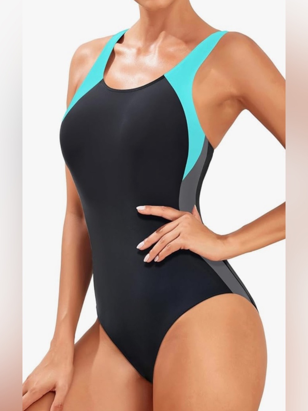 New- 22W competition Razorback
 Black Teal Grey slimming Swimsuit